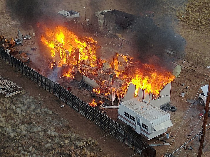Yavapai County Sheriff's Office said no one was injured in a fire Feb. 2 that destroyed a mobile home in Paulden. The owner went to the store at 7:30 a.m. and returned to find the home involved. Investigators say it appears the fire was caused by an electrical issue. (Photos/YCSO)