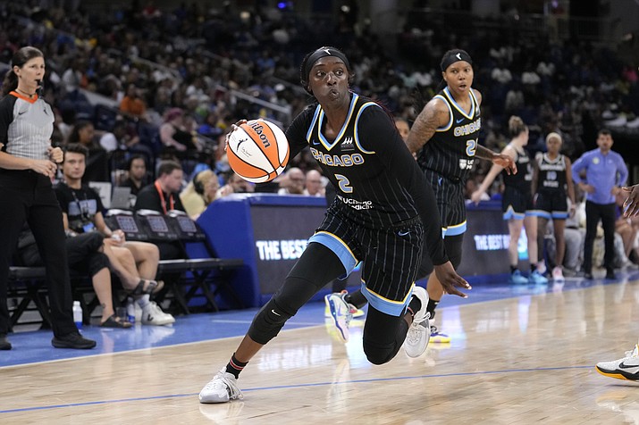 Chicago Sky's Kahleah Copper drives to the basket during a WNBA basketball game against the Seattle Storm Friday, July 28, 2023, in Chicago. (Charles Rex Arbogast/AP-File)