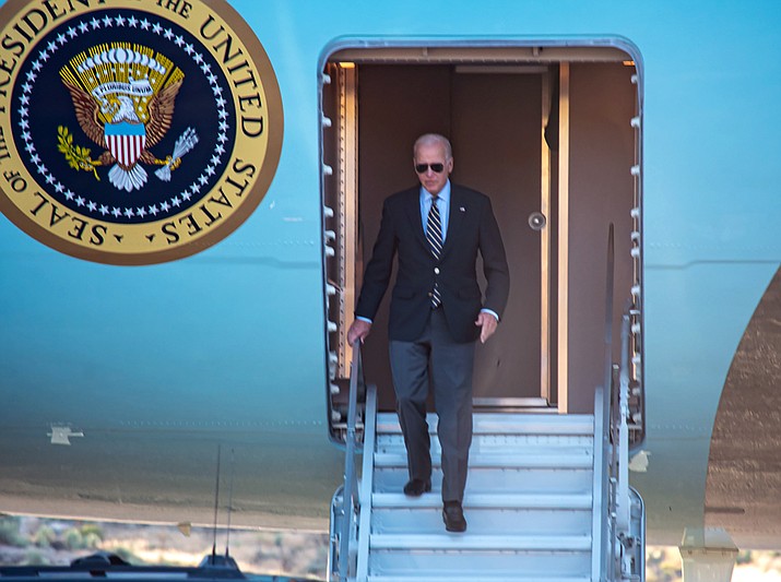 President Joe Biden arrives at the Grand Canyon Airport on Monday, Aug. 7, 2023, ahead of his Tuesday announcement about a new Grand Canyon monument. (Chris Ortiz/Courier file)